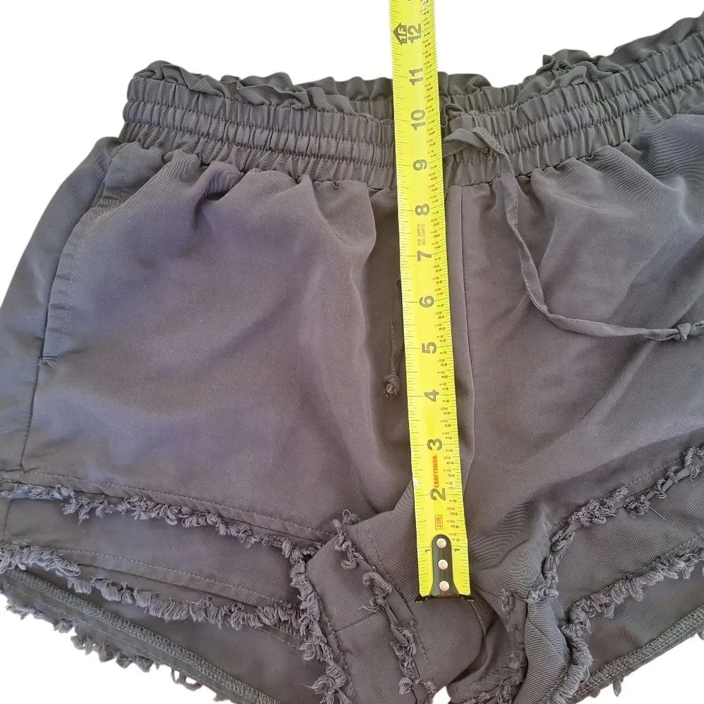 Day + Moon Shorts Black Distressed Hem Pockets Pull On Relaxed L